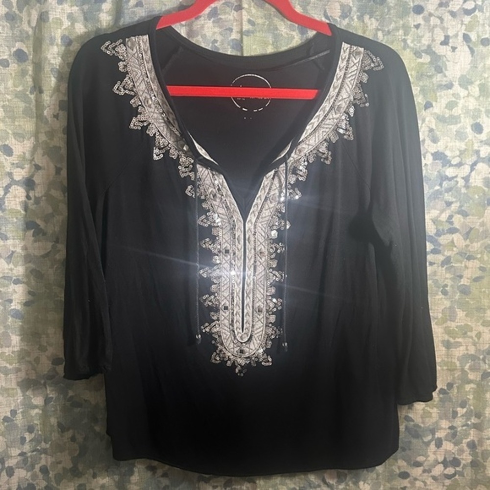 INC Vintage Sequin Embroidered Top